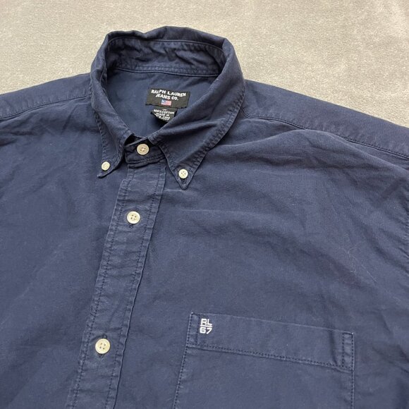 Vintage Ralph Lauren Jeans Co Button Down Shirt Navy Blue Size Medium - Picture 2 of 7